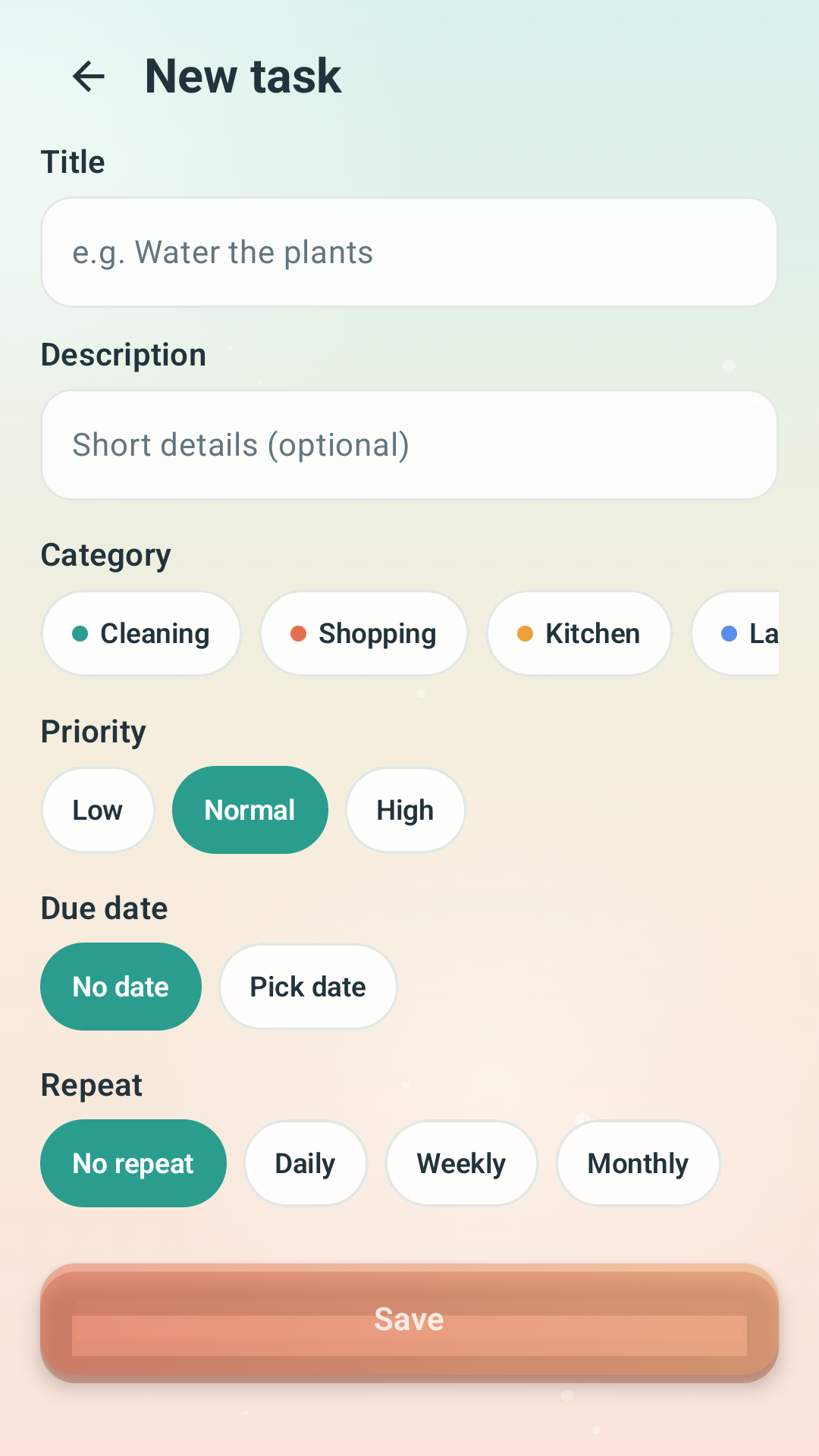 Task creation screen